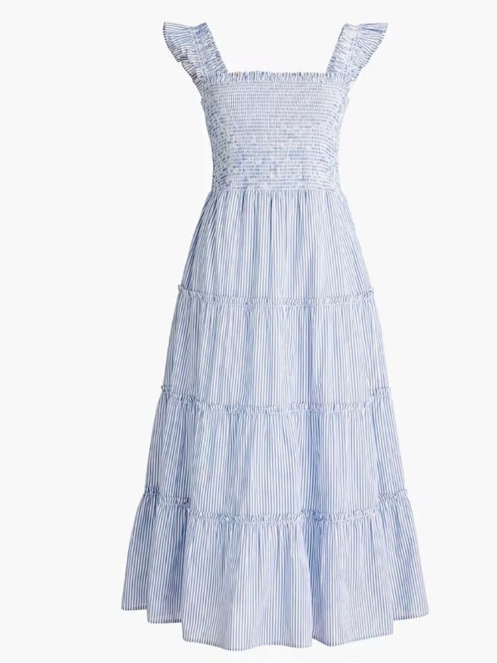 New J. Crew Blue and White Striped Smocked Maxi Dress